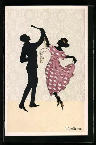 Künstler-AK Marte Graf: Paar beim Tanz, Silhouette, Scherenschnitt