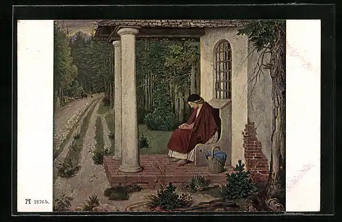 Künstler-AK Carl Spitzweg: Mönch an einer Kapelle