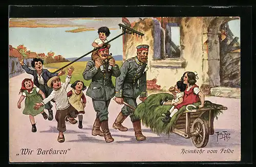 Künstler-AK A. Thiele: Wir Barbaren, Heimkehr vom Felde