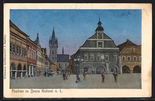 AK Dvora Králové n. L., Strassenpartie mit Kirche