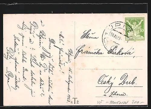 AK Úpice, Uferpartie mit Brücke