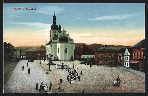 AK Upice, Namesti, Marktplatz mit Kirche