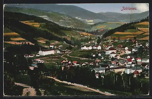 AK Jablonec, Ortsansicht mit Umgebung aus der Vogelschau