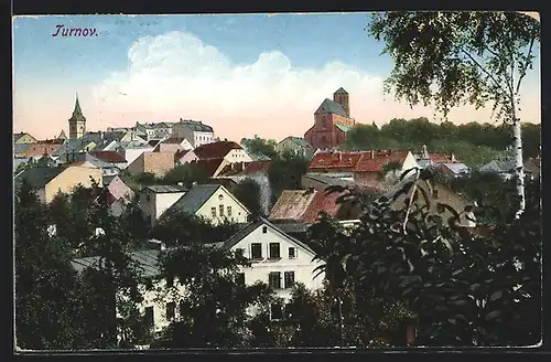 AK Turnov, Teilansicht mit Kirche aus der Vogelschau