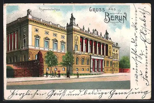 Lithographie Berlin, Darstellung vom Abgeordnetenhaus, Prinz-Albrecht-Strasse