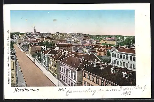 AK Nordhausen, Totalansicht mit Strassenpartie