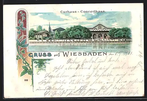 Lithographie Wiesbaden, Cur- und Concerthaus, Blumenranke