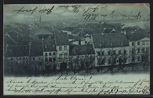 Mondschein-Goldfenster-AK Uerdingen am Rhein, Teilansicht