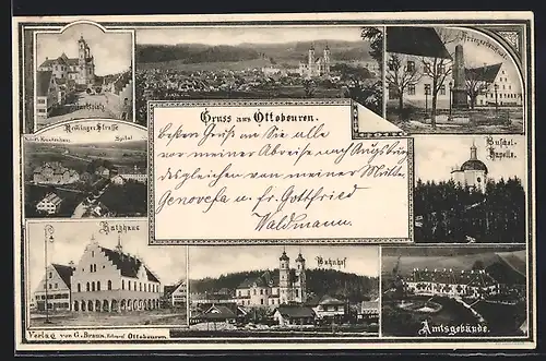 AK Ottobeuren, Rathaus, Amtsgebäude, Bahnhof