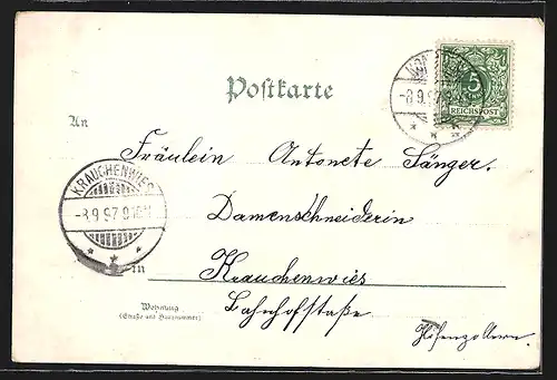 Lithographie Konstanz, Hafeneinfahrt, Postgebäude, Schnetztor