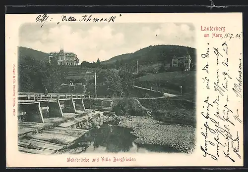 AK Lauterberg am Harz, Wehrbürcke und Villa Bergfrieden