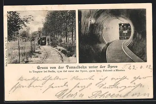AK Treptow bei Berlin, Tunnelbahn unter der Spree, Innenansicht