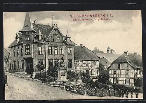 AK St. Andreasberg i. H., Postamt und Kriegerdenkmal