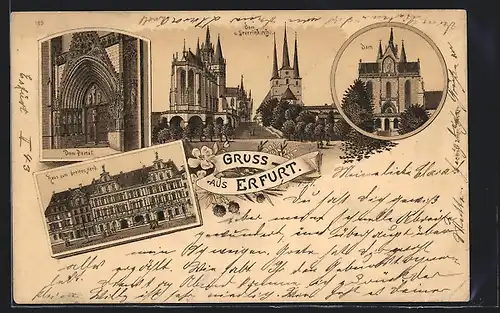 Lithographie Erfurt, Haus zum breiten Herd, Dom, Severikirche