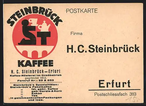 AK Erfurt, Firma H. C. Steinbrück, KaffeeRösterei im Grossbetrieb