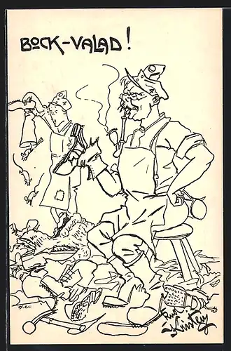 Künstler-AK Rud. Kristen: Soldaten mit kaputten Stiefeln