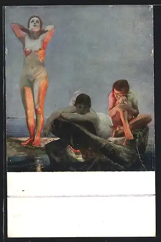 Künstler-AK Max Klinger: Blaue Stunde, Nackte an einer Meeresküste