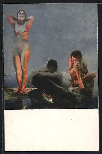 Künstler-AK Max Klinger: Blaue Stunde, Nackte an einer Meeresküste