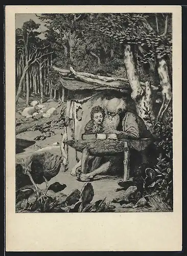 Künstler-AK Max Klinger: Simplici Schreibstunde