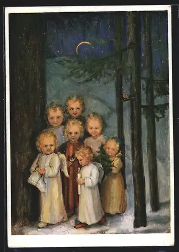 Künstler-AK Maria Spötl: VMS, Engel im Wald