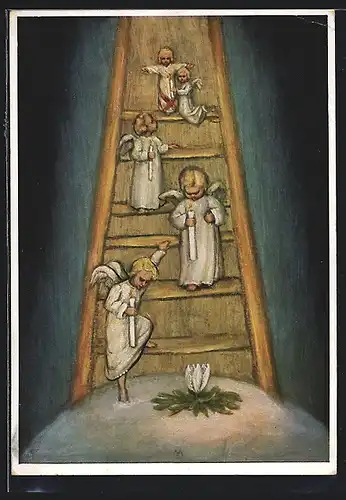 Künstler-AK Maria Spötl: Engel mit Kerzen