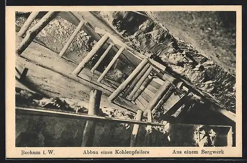 AK Bochum i. W., Bergwerk, Abbau eines Kohlenpfeilers unter Tage