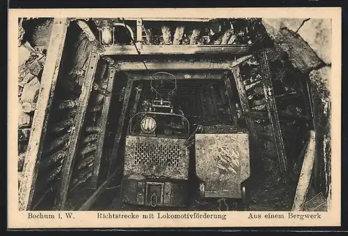 AK Bochum i. W., Bergwerk, Richtstrecke mit Lokomotivförderung