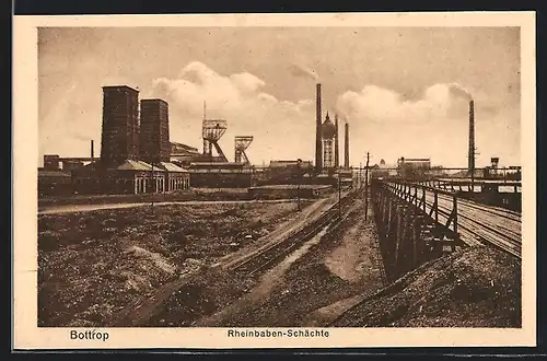 AK Bottrop, Rheinbaben-Schächte mit Bahnbrücke