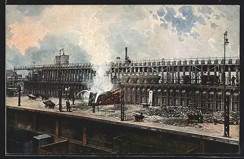 AK Altenessen, Zeche Emscher mit Arbeitern aus der Vogelschau