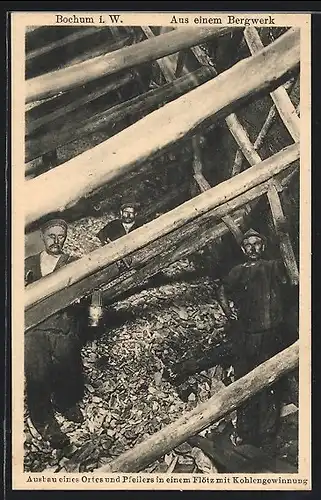 AK Bochum i. W., Bergwerk, Pfeiler in einem Flötz, Kohlengewinnung