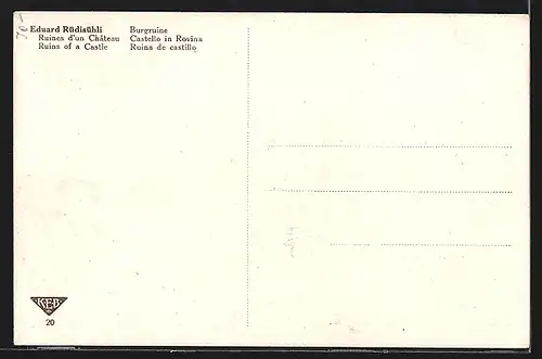Künstler-AK Eduard Rüdisühli: Burgruine an einem wolkenverhangenen Tag