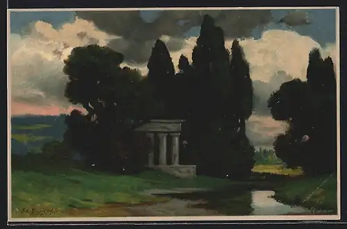 Künstler-AK Eduard Rüdisühli: Gebäude an einem Fluss