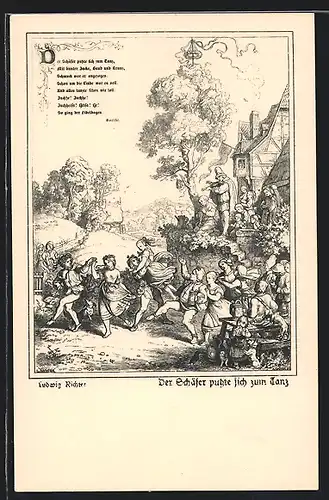 Künstler-AK Ludwig Richter: Der Schäfer putzt sich zum Tanz