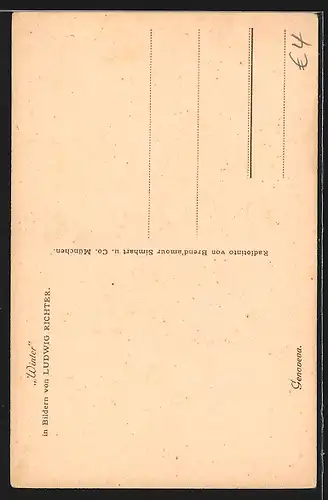 Künstler-AK Ludwig Richter: Winter, Genoveva mit Kind in einer Höhle