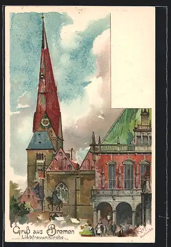 Künstler-AK Heinrich Kley: Bremen, Denkmal an der Kirche