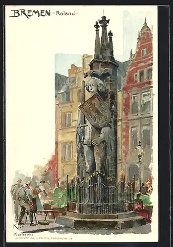 Künstler-AK Heinrich Kley: Bremen, Roland-Statue
