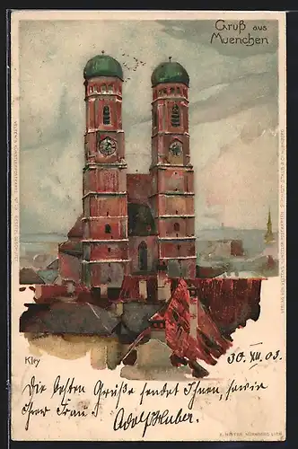 Künstler-AK München, Blick auf die Frauenkirche