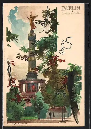 Künstler-AK Heinrich Kley: Berlin, Siegessäule aus dem herbstlichen Tiergarten betrachtet