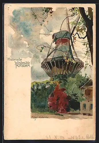 Künstler-Lithographie Heinrich Kley: Potsdam, Historische Windmühle