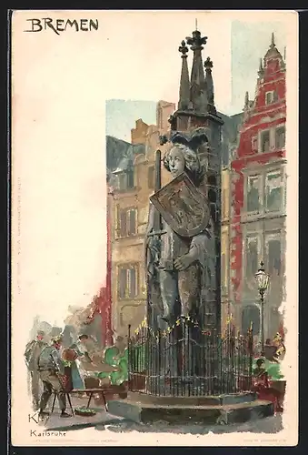 Künstler-AK Heinrich Kley: Bremen, Roland-Statue