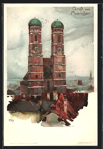 Künstler-AK Heinrich Kley: München, Ansicht der Frauenkirche