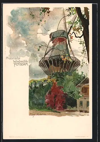Künstler-Lithographie Heinrich Kley: Potsdam, Historische Windmühle