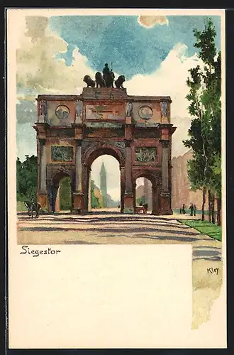 Künstler-AK Heinrich Kley: München, Ansicht des Siegestor