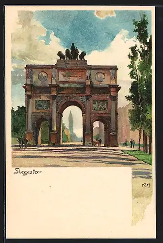 Künstler-AK Heinrich Kley: München, Ansicht des Siegestor