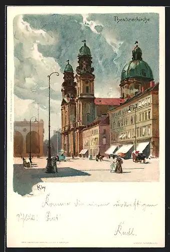 Künstler-Lithographie Heinrich Kley: München, Partie an der Theatinerkirche