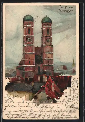 Künstler-AK Heinrich Kley: München, Ansicht der Frauenkirche