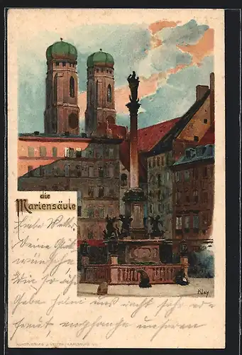 Künstler-AK Heinrich Kley: München, Mariensäule