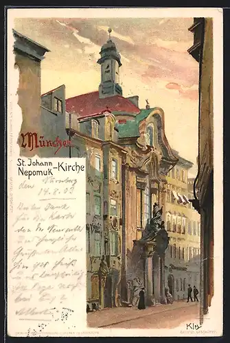 Künstler-AK Heinrich Kley: München, St. Johann Nepomuk-Kirche