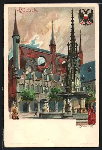 Künstler-AK Heinrich Kley: Lübeck, Rathaus, Wappen