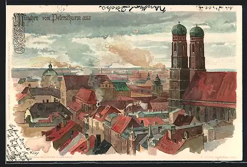 Künstler-AK Heinrich Kley: München, Ortpartie über den Dächern